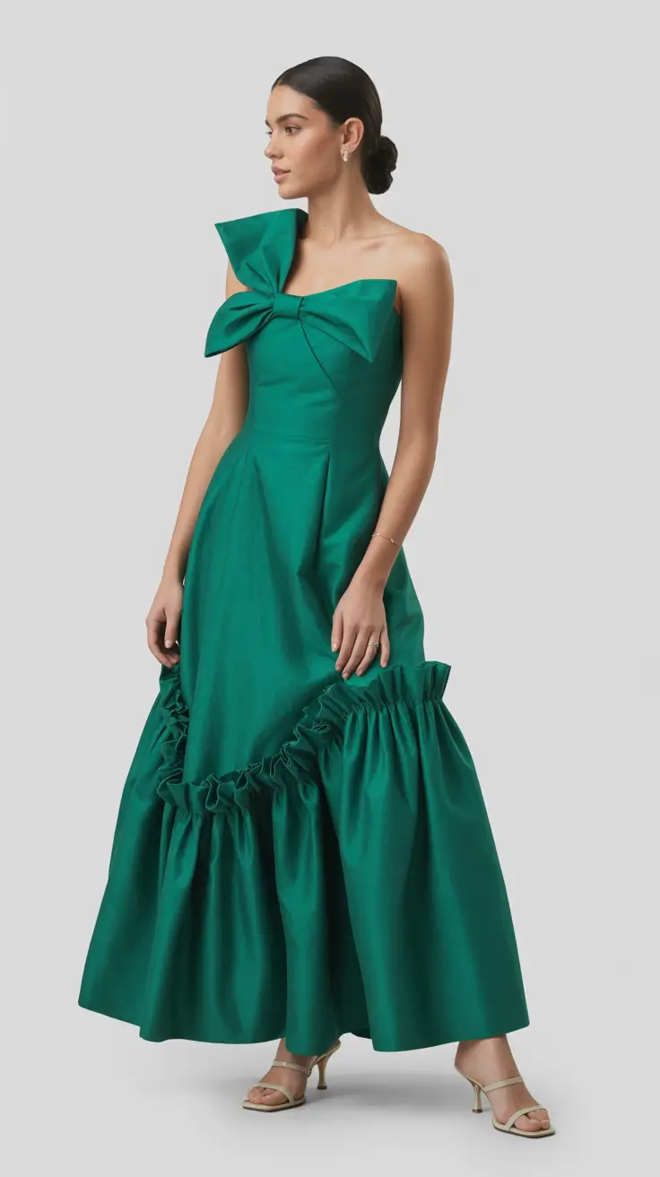 stylish spring wedding guest outfit 2026 Green Couture With a Modern Sculptural Twist
