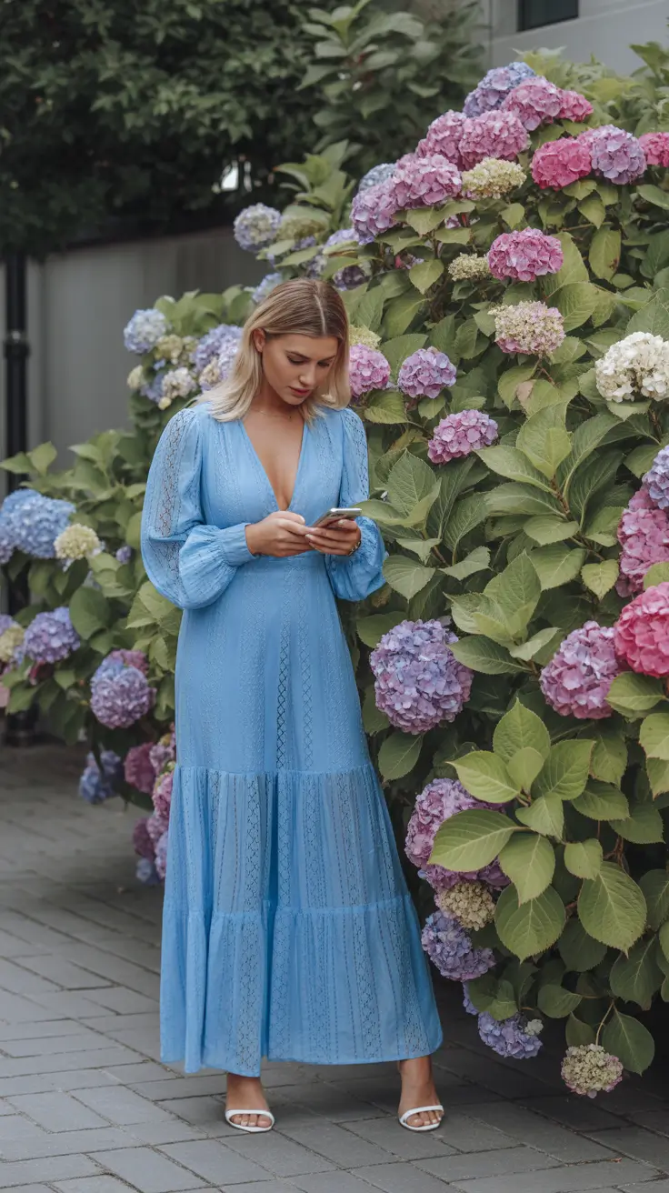 stylish spring wedding guest outfit 2026 Soft Blue Breeze for Garden Weddings