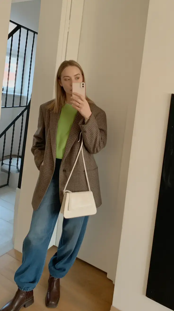 stylish winter to spring outfits 2026 Relaxed Layers With a Pop of Fresh Green