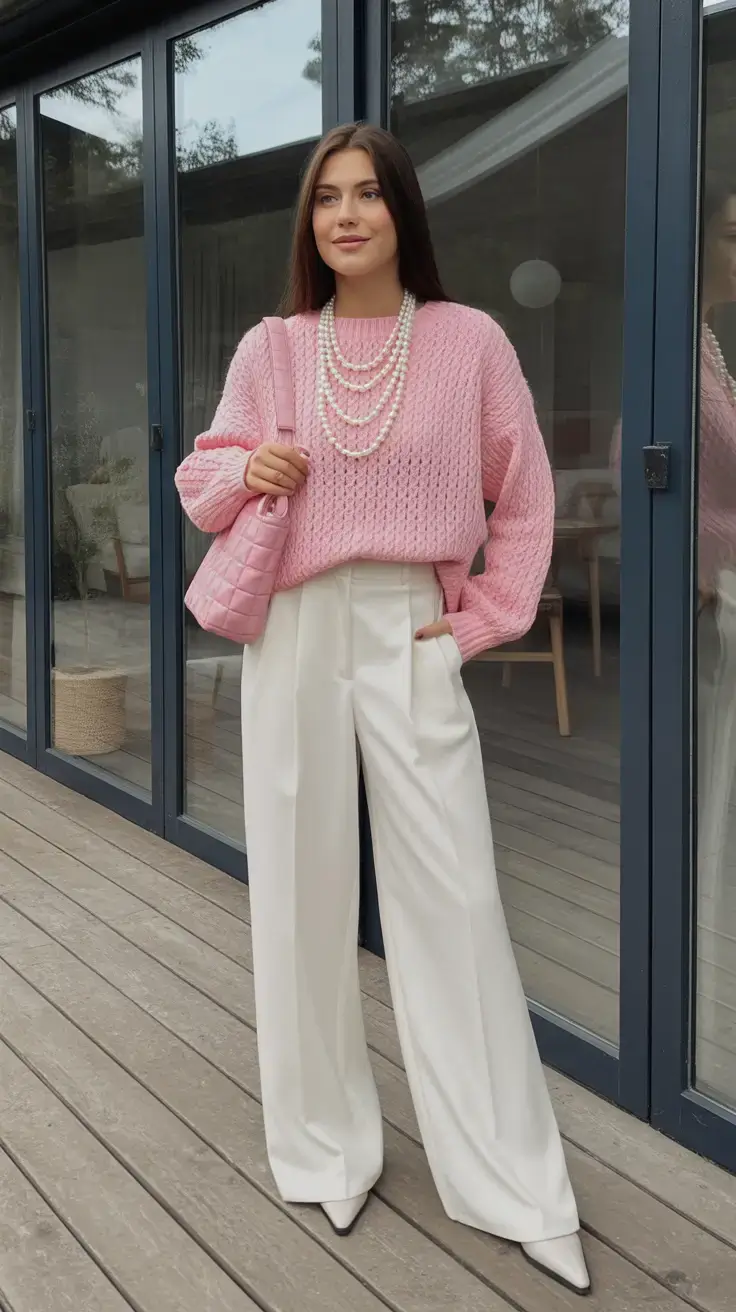 stylish winter to spring outfits 2026 Powder Pink With Winter Whites