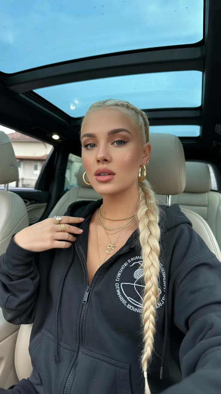 best spring braids hairstyle 2026 Sleek Platinum Side Braid