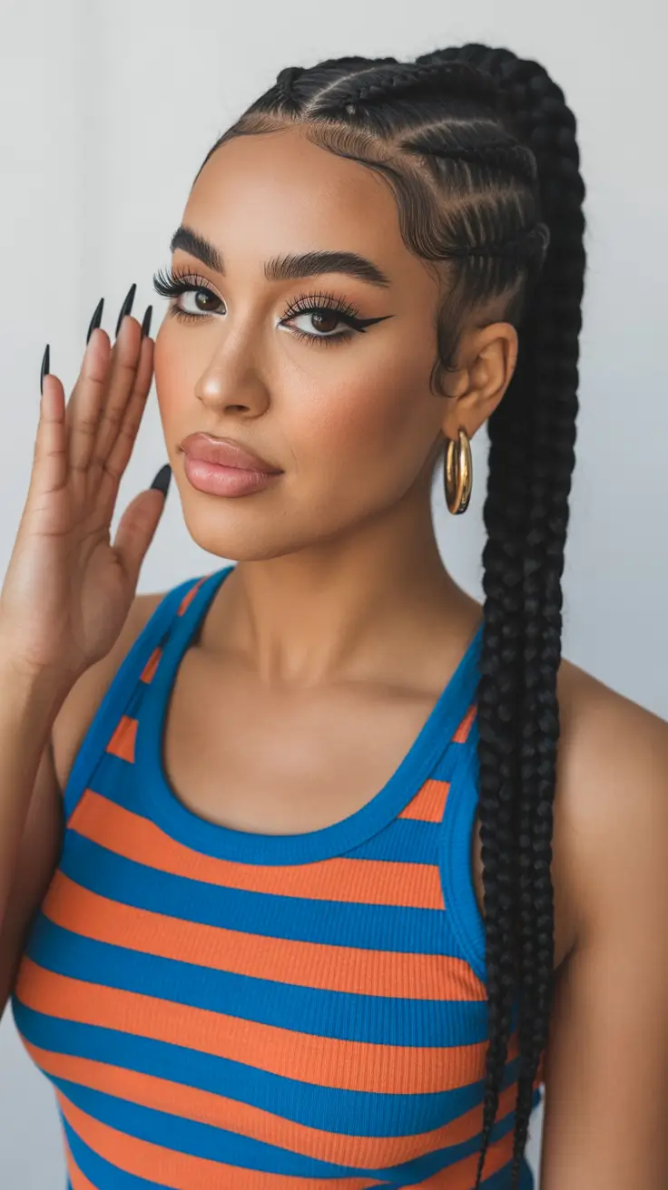 best spring braids hairstyle 2026 High Cornrow Ponytail with Ultra-Long Braids