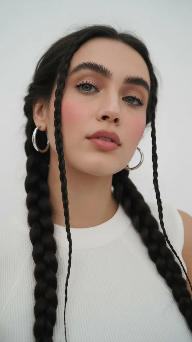 best spring braids hairstyle 2026 Long Twin Braids with Face-Framing Micro Sections