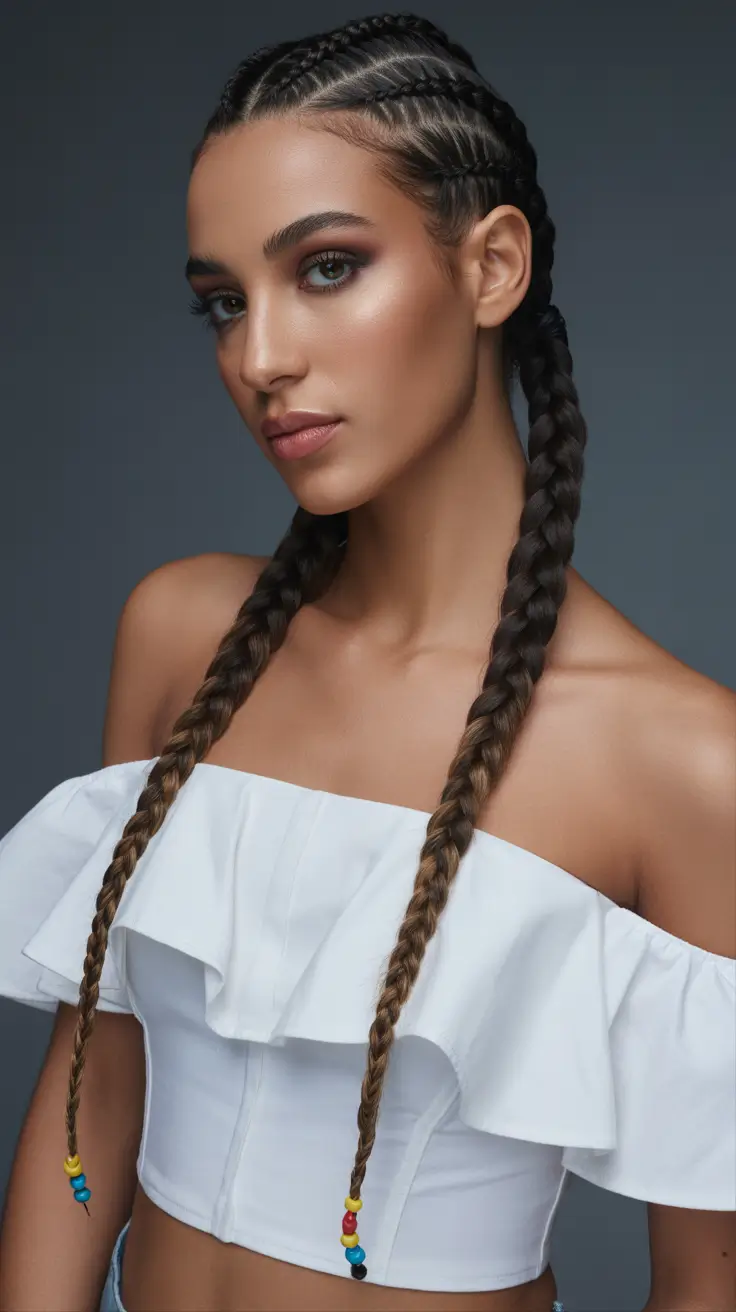 best spring braids hairstyle 2026 Beaded Festival-Inspired Double Braids