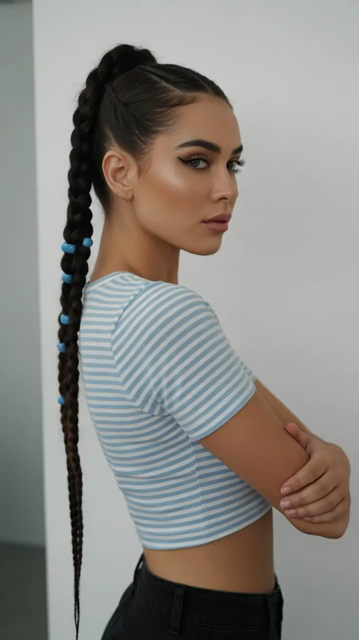 best spring braids hairstyle 2026 Ultra-Long High Ponytail Braid with Accents