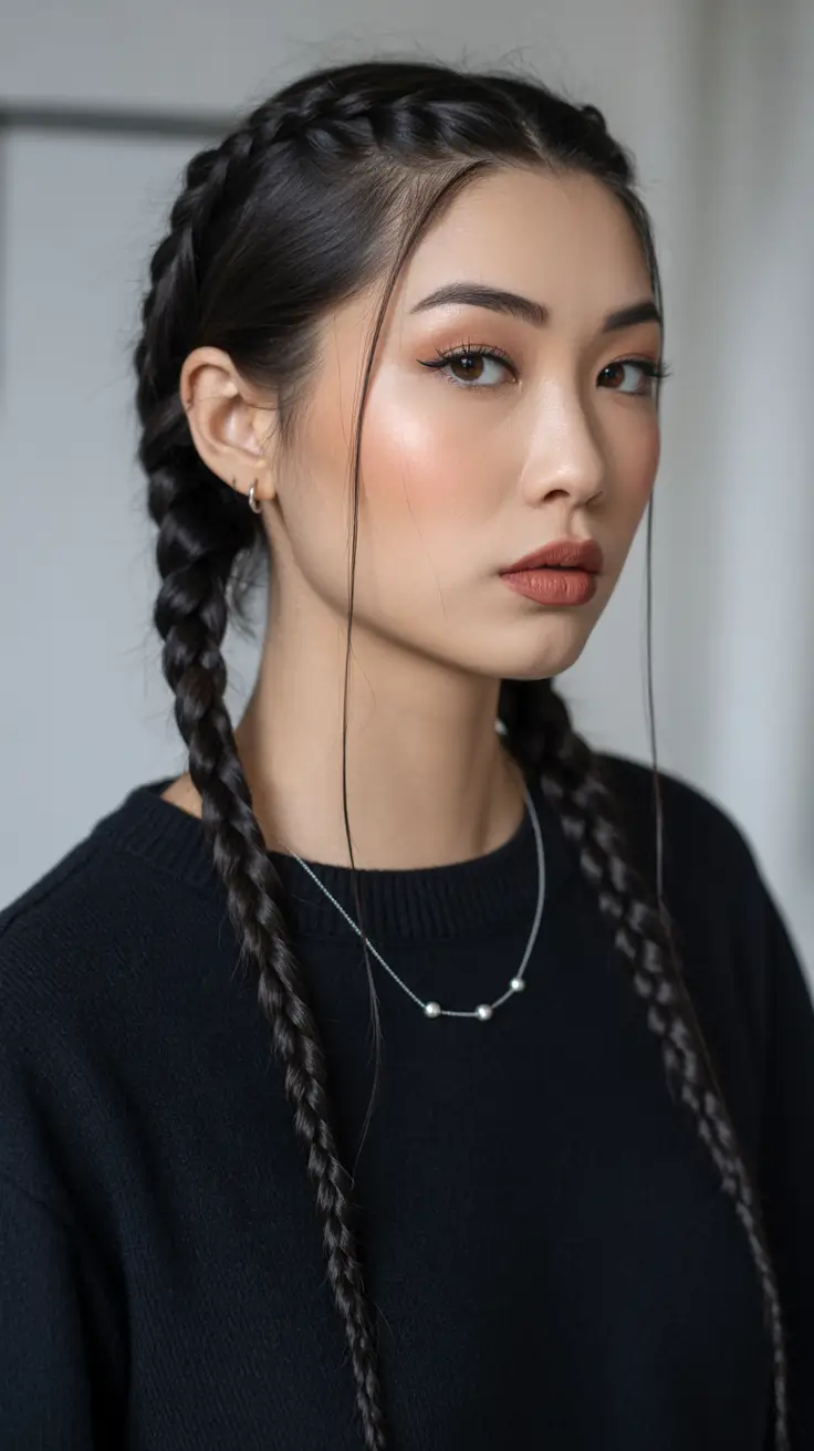 best spring braids hairstyle 2026 Minimalist Twin Braids with Soft Face-Framing Strands