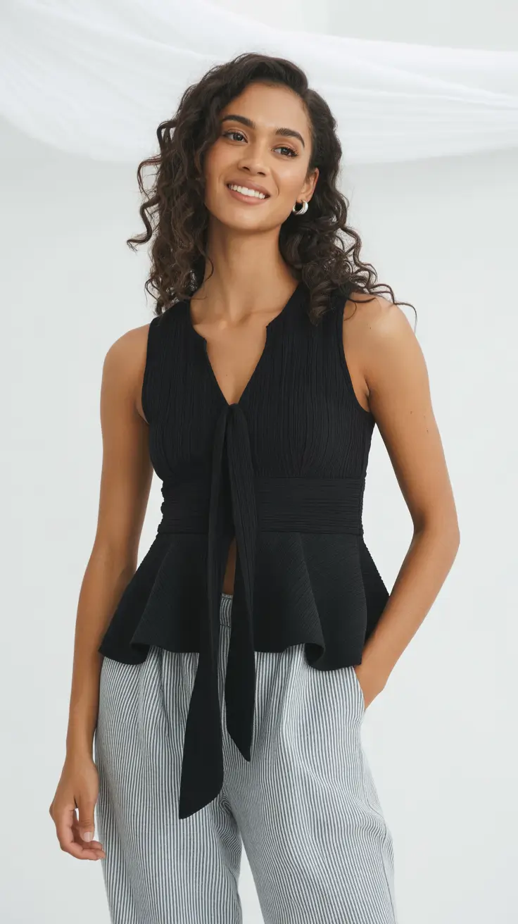 best spring outfits with stylish tops 2026 Black Tie-Front Soft Structure for Relaxed Spring Style