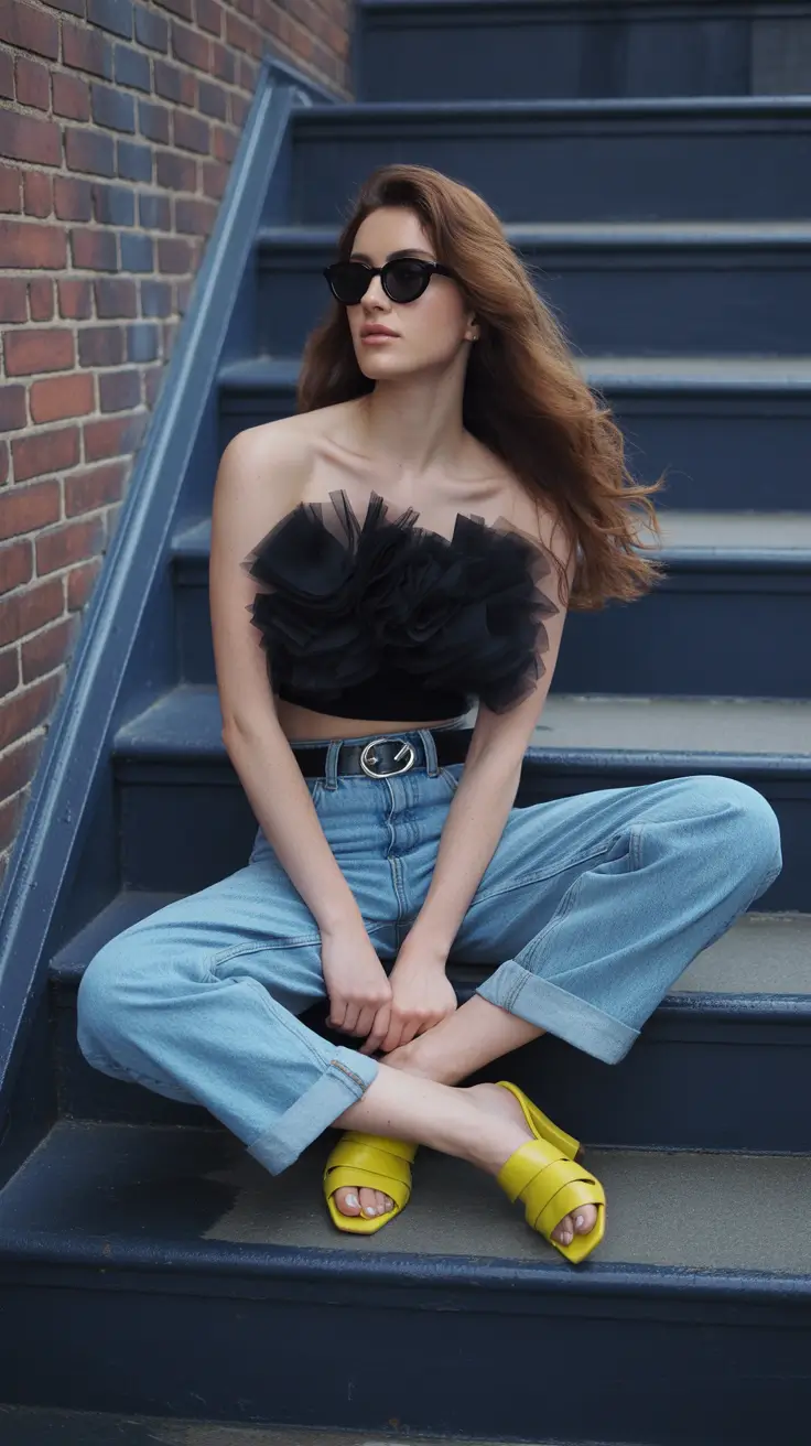 best spring outfits with stylish tops 2026 Black Tulle Confidence for Spring Evenings