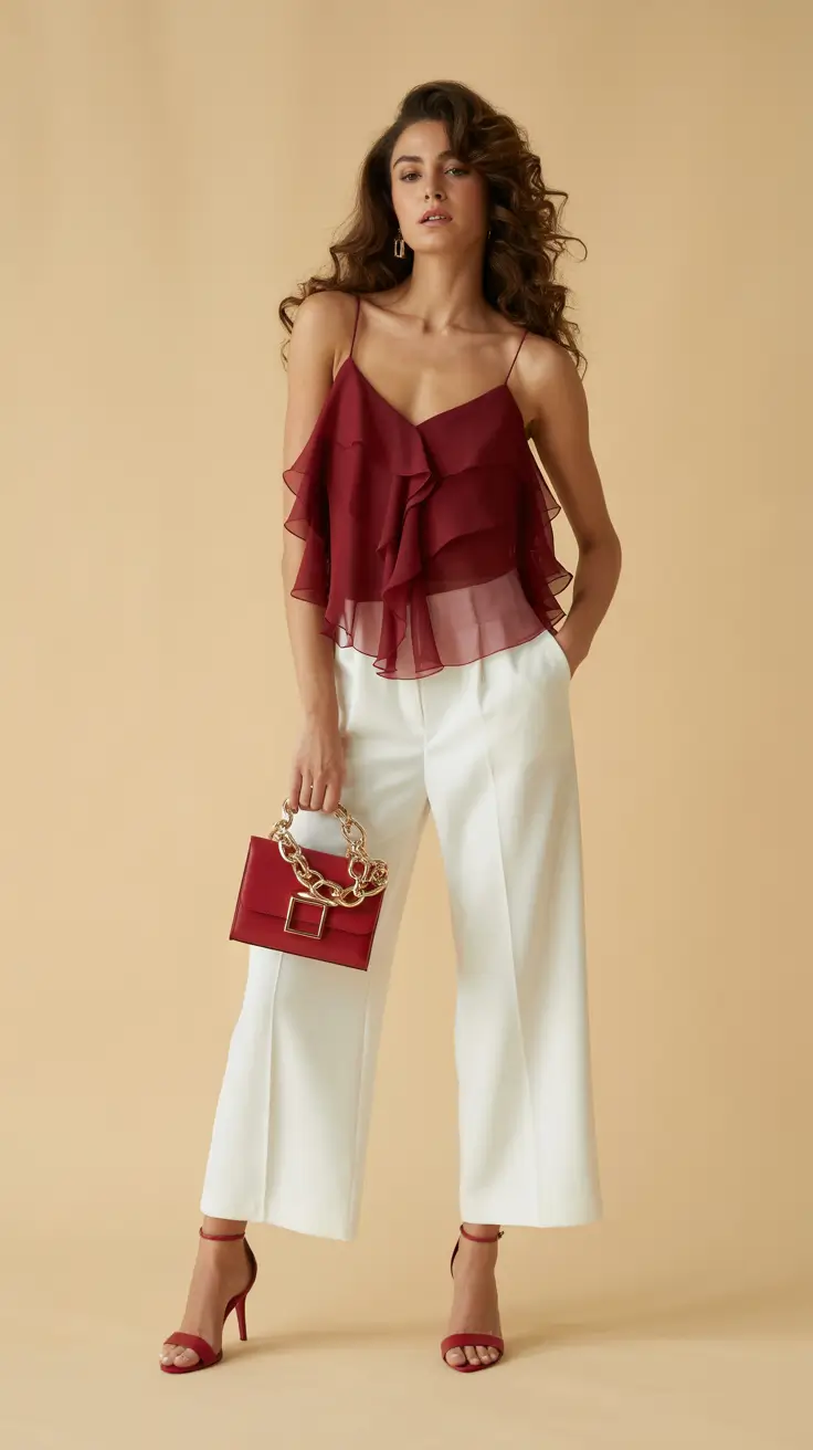 best spring outfits with stylish tops 2026 Burgundy Layers With Modern Elegance