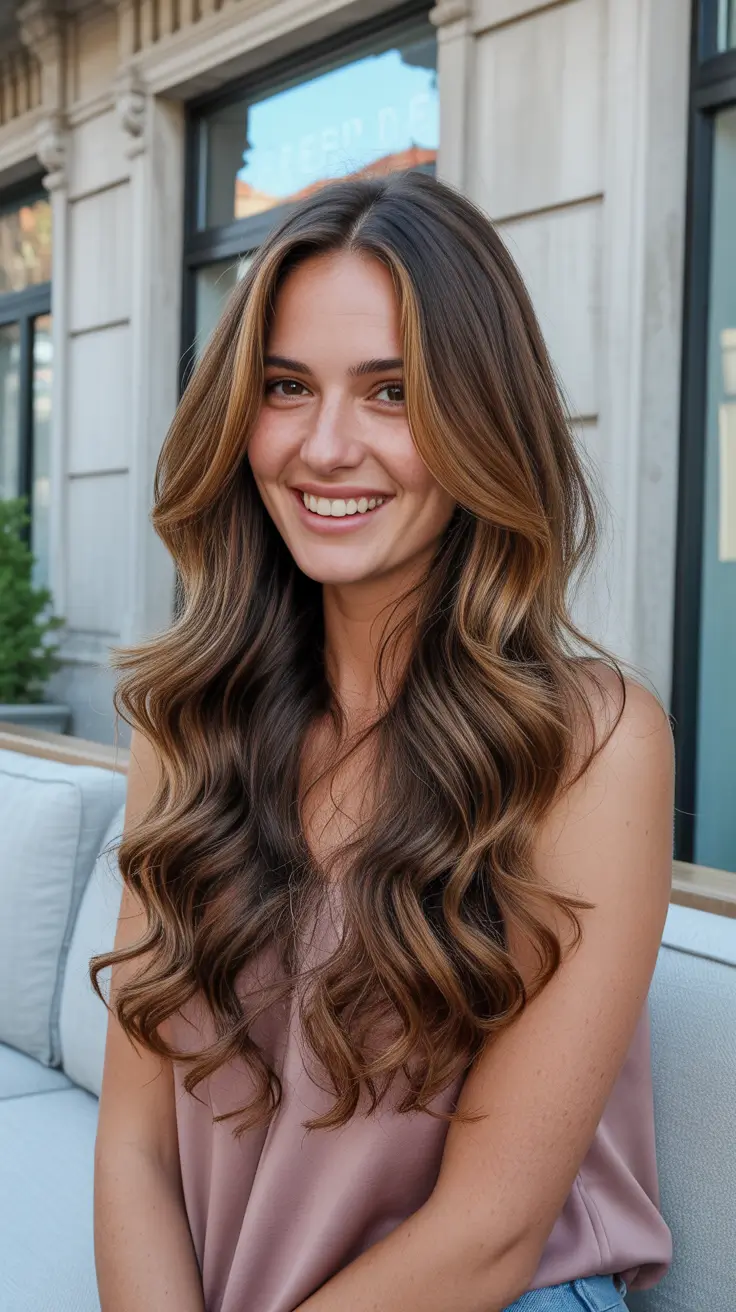 chic spring long haircut styles 2026 Dimensional Mocha Waves with Soft Face-Framing Layers