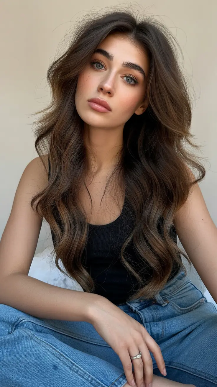 chic spring long haircut styles 2026 Soft Chocolate Volume with Cascading Long Layers