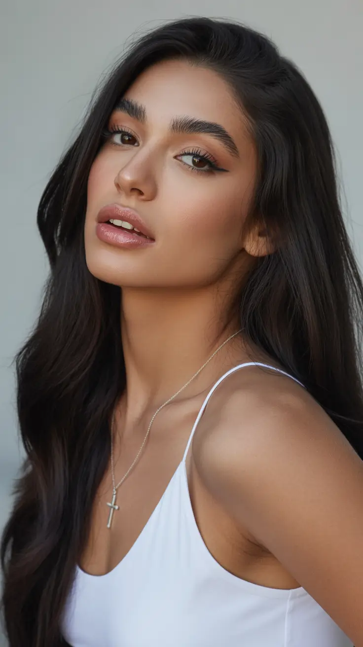 chic spring long haircut styles 2026 Deep Midnight Brunette with Soft Sculpted Length