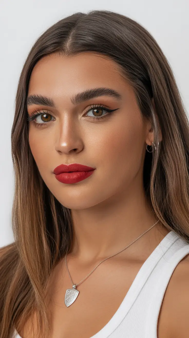 chic spring long haircut styles 2026 Neutral Brunette with Sleek Dimension and Bold Parting