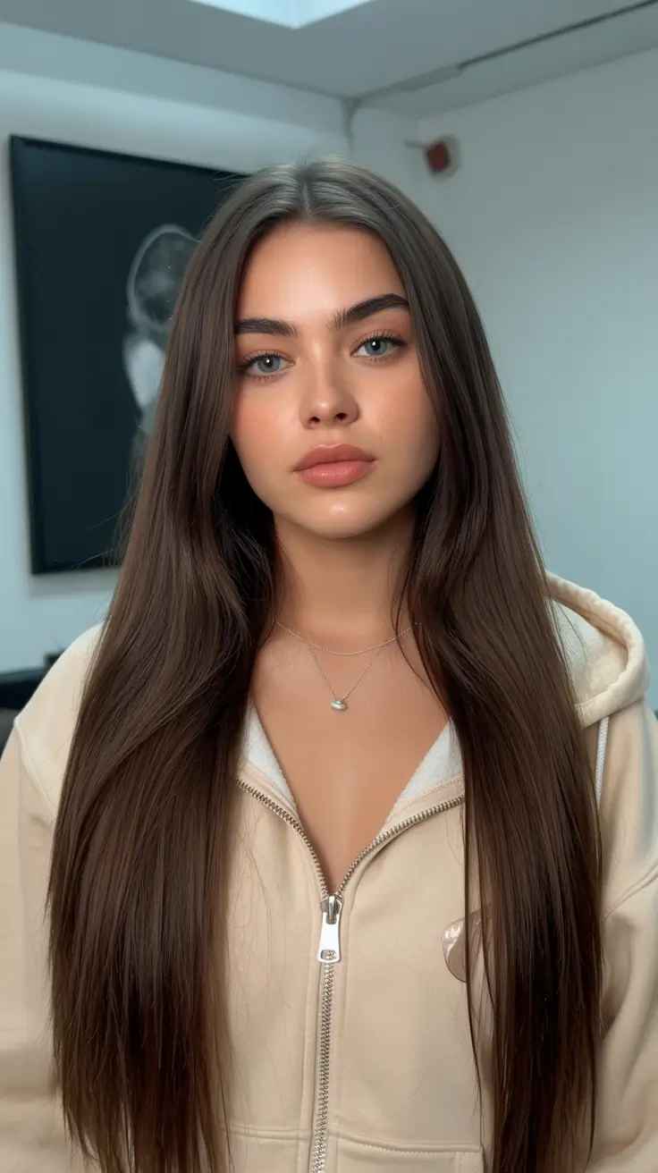 chic spring long haircut styles 2026 Ultra-Sleek Espresso Length with Minimal Layers