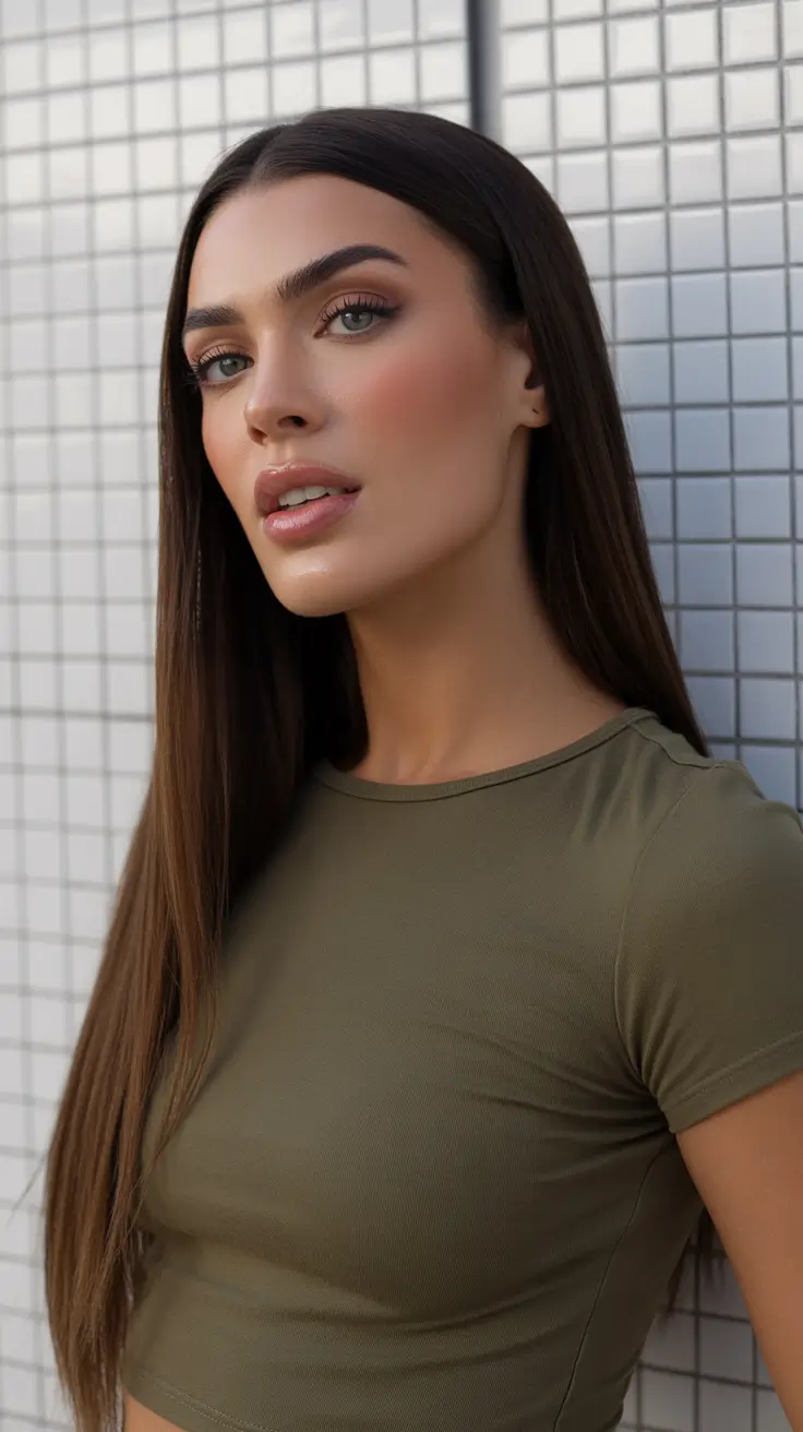 chic spring long haircut styles 2026 Glass-Like Brunette Precision Cut