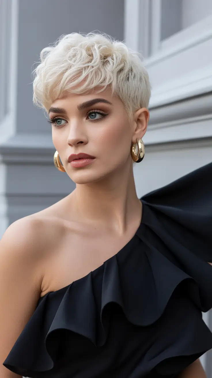 chic spring short haircut 2026 Textured Platinum Pixie With Soft Volume