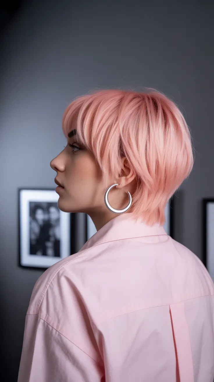 chic spring short haircut 2026 Soft Pastel Peach Layered Crop