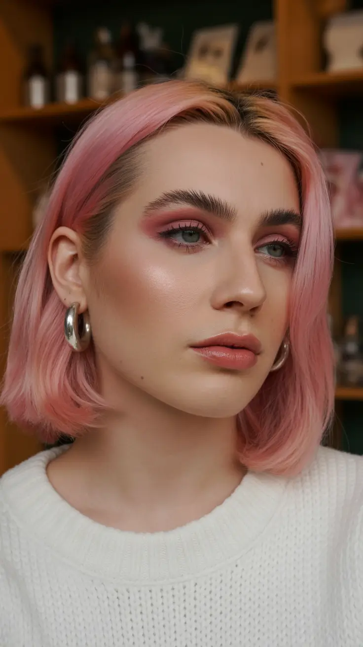 chic spring short haircut 2026 Blush Pink Classic Bob With Soft Side Part