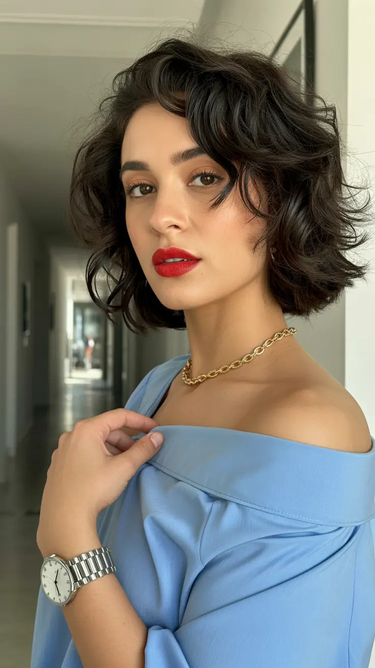 chic spring short haircut 2026 Voluminous Brunette Wavy Bob With French Energy