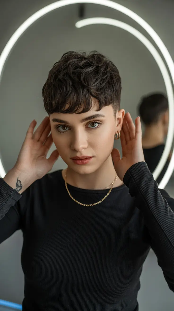 chic spring short haircut 2026 Ultra-Short Textured Crop With Micro Bangs
