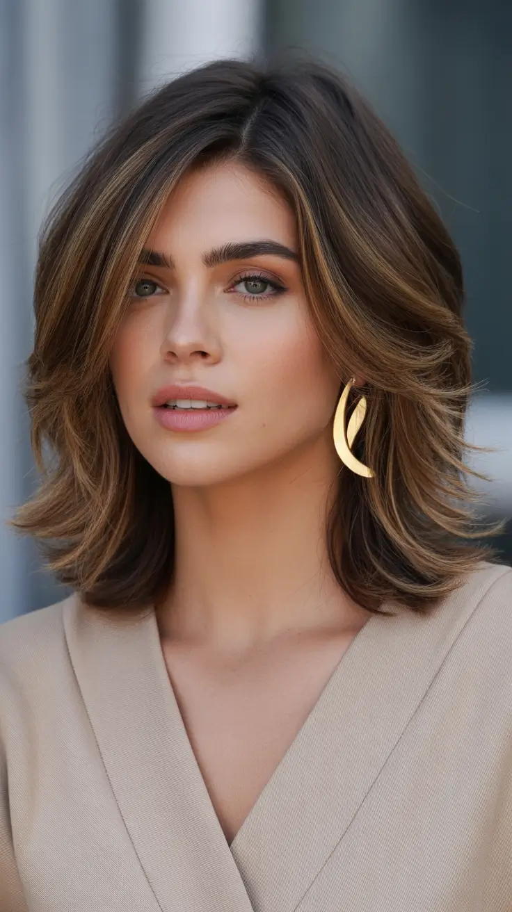 chic spring short haircut 2026 Layered Brunette Shag With Feathered Movement