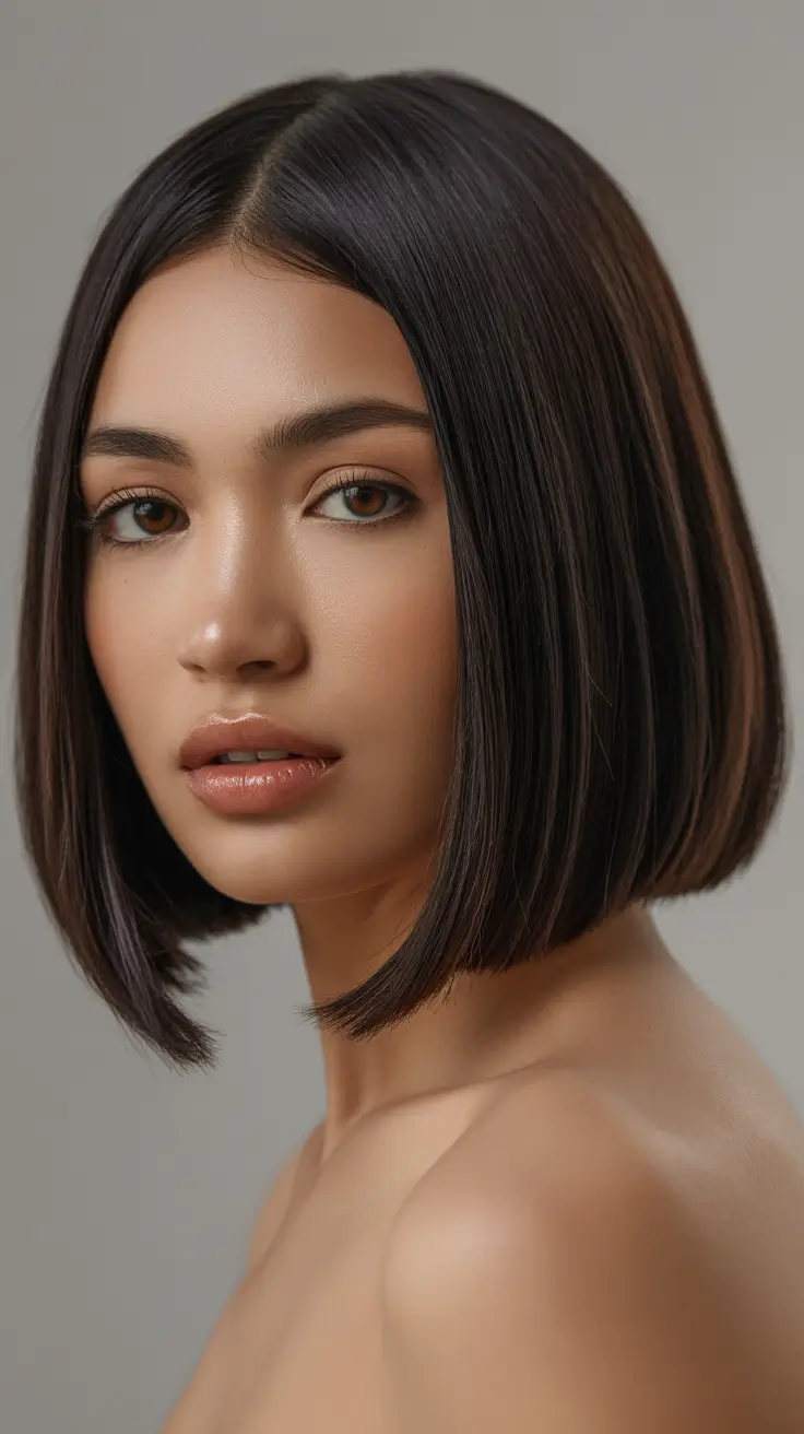 chic spring short haircut 2026 Sleek Espresso Blunt Bob