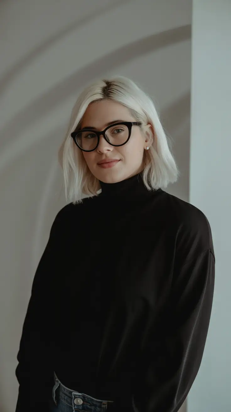 chic spring short haircut 2026 Cool Platinum Collarbone Blunt Cut