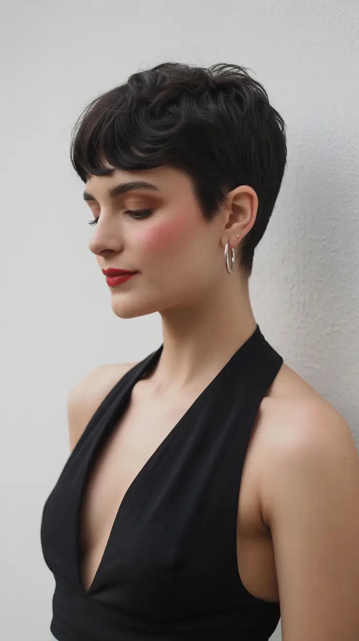 chic spring short haircut 2026 Dark Espresso Pixie With Sculpted Volume