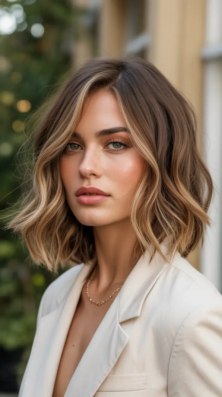 cute spring balayage hair color ideas 2026 Soft Caramel Bob with Airy Movement