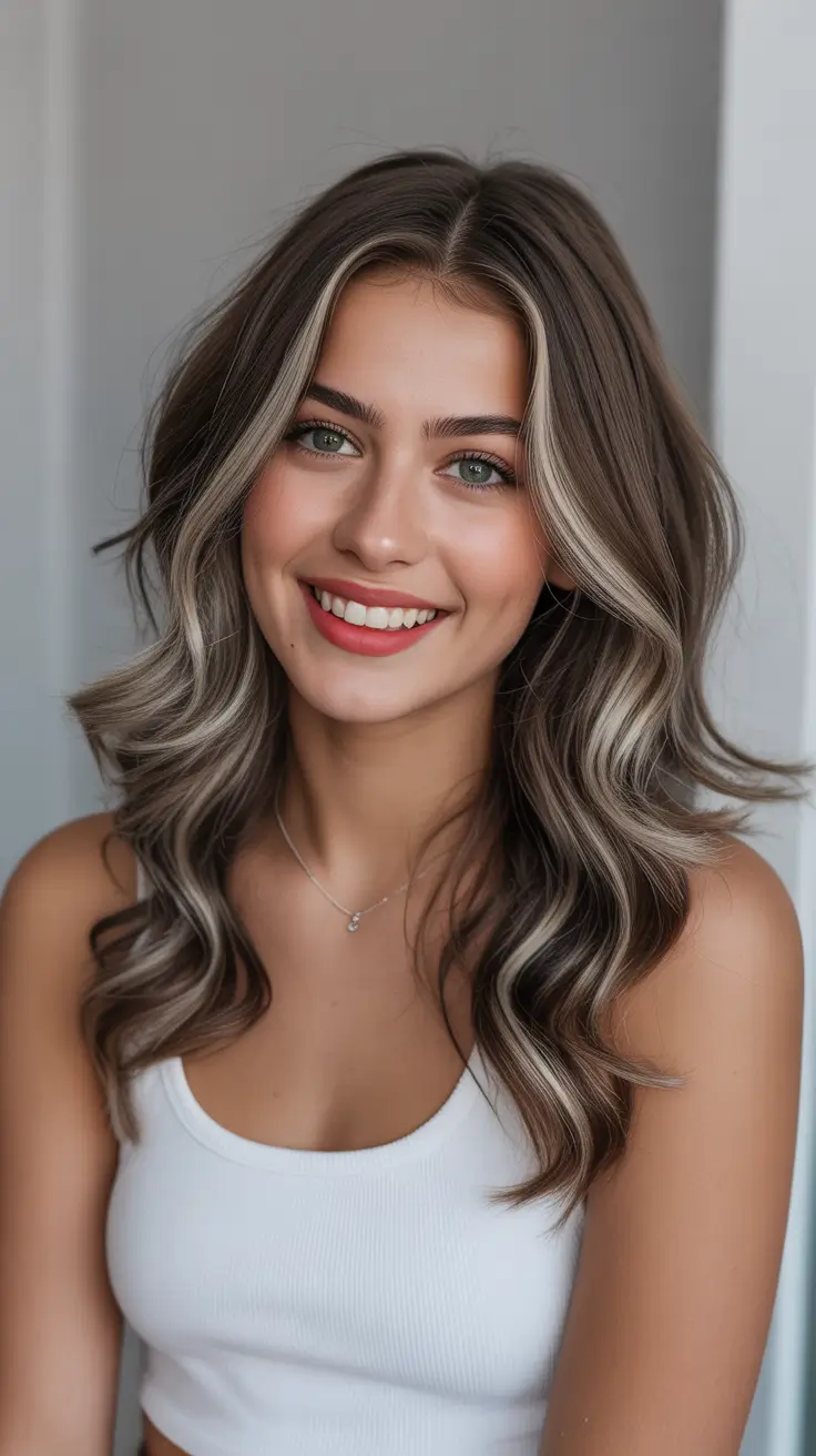 cute spring balayage hair color ideas 2026 Cool Espresso with Bold Blonde Money Pieces