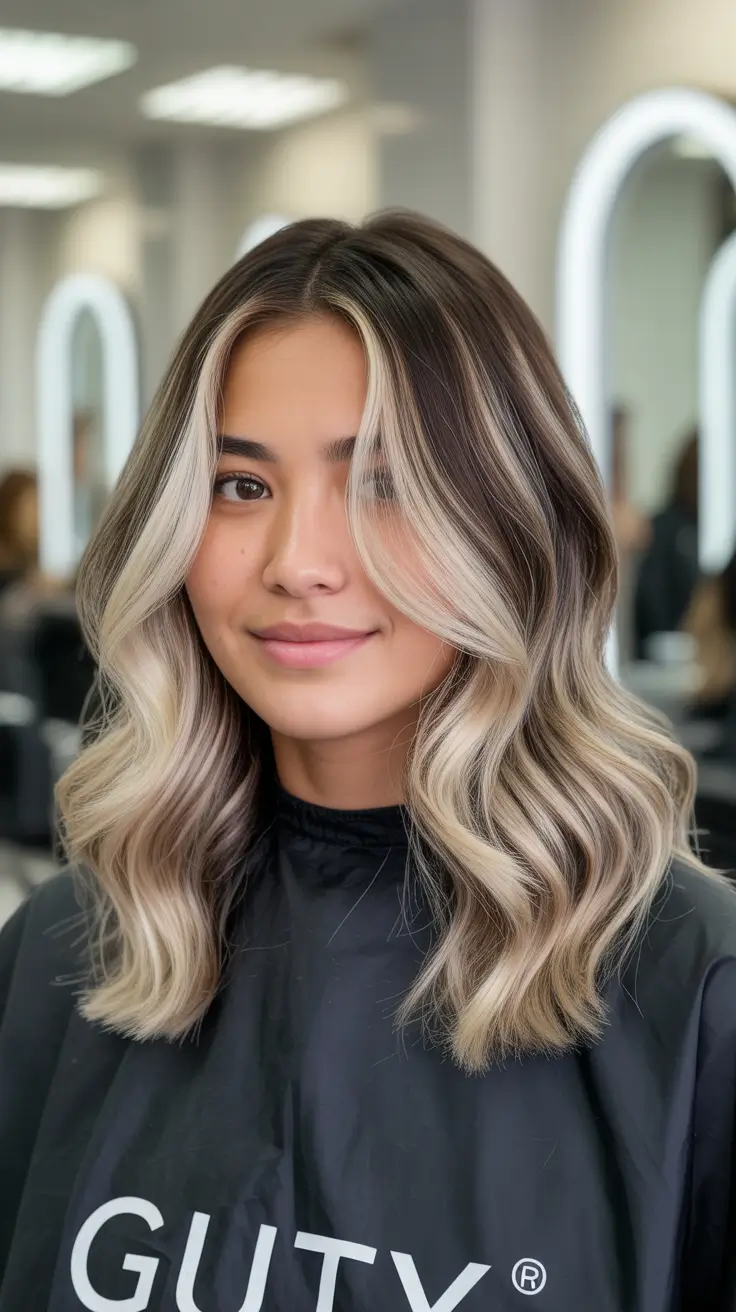 cute spring balayage hair color ideas 2026 Soft Ash Blonde Lob with Dimensional Root