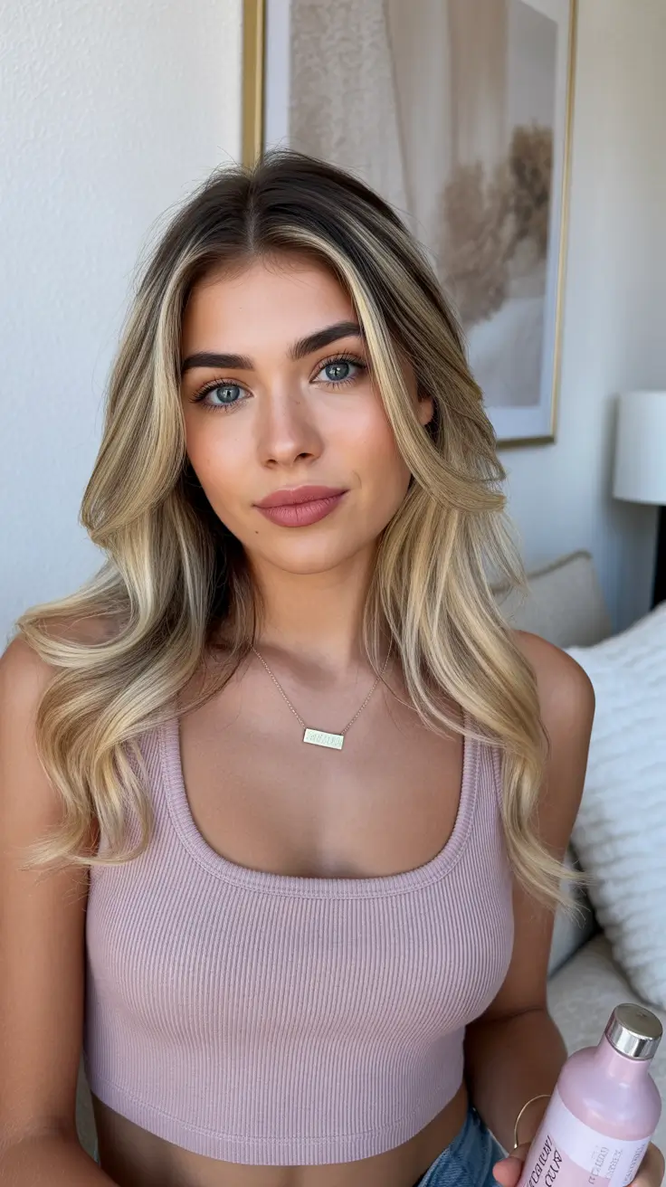 cute spring balayage hair color ideas 2026 Golden Cream Balayage with Effortless Volume