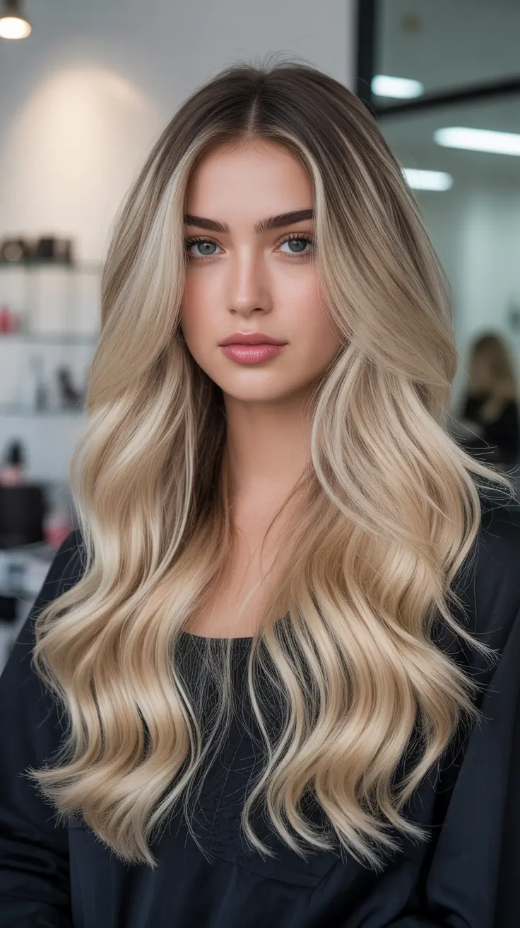 cute spring balayage hair color ideas 2026 Soft Champagne Blonde with Airy Dimension