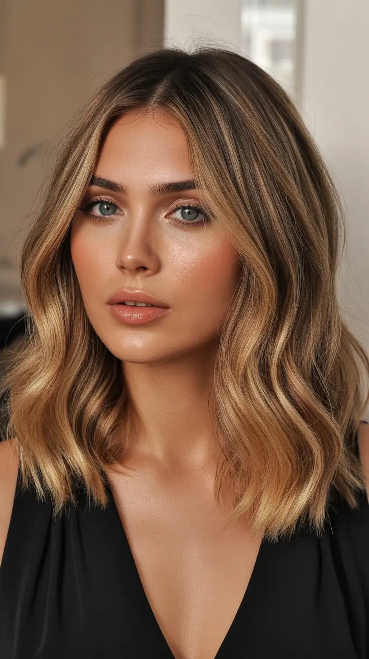 cute spring balayage hair color ideas 2026 Warm Caramel Glow with Modern Copper Hints