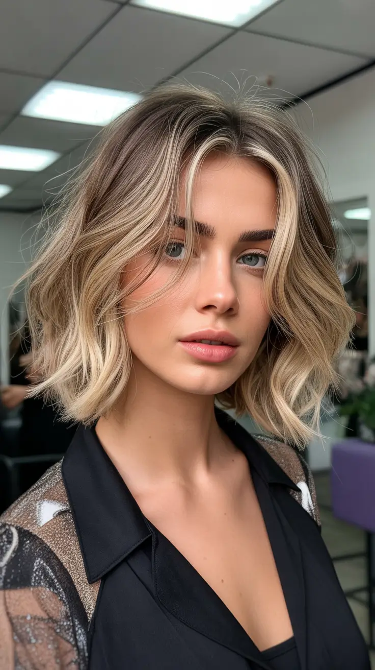 cute spring caramel hair color 2026 Cool-Toned Caramel Bob with Soft Shadow Root