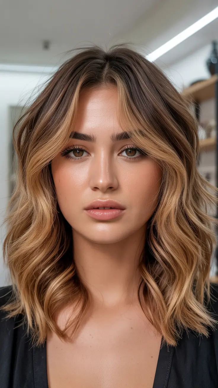 cute spring caramel hair color 2026 Warm Auburn-Caramel Waves with Lived-In Texture