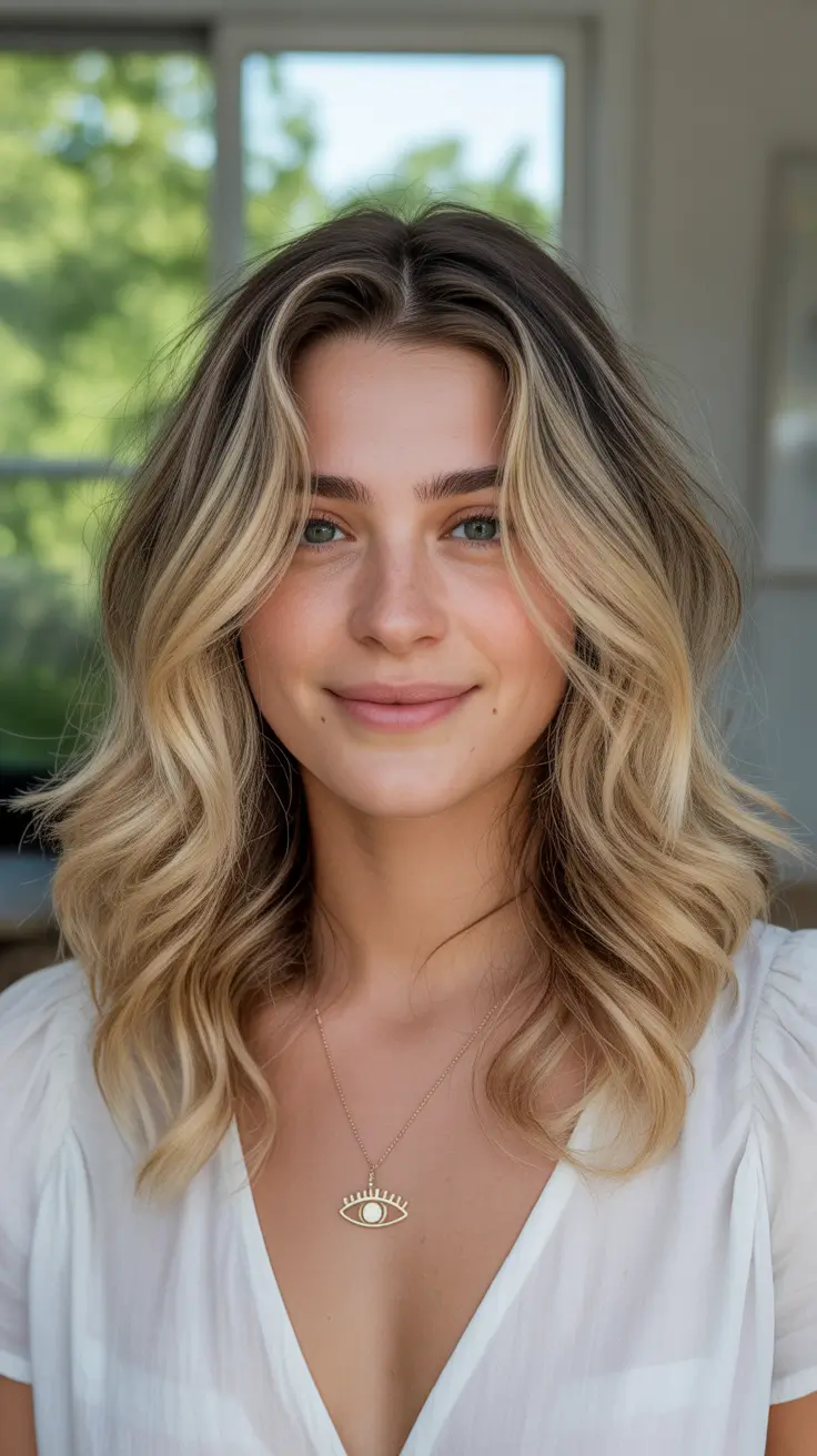 cute spring caramel hair color 2026 Soft Golden Caramel Waves with Brightened Ends