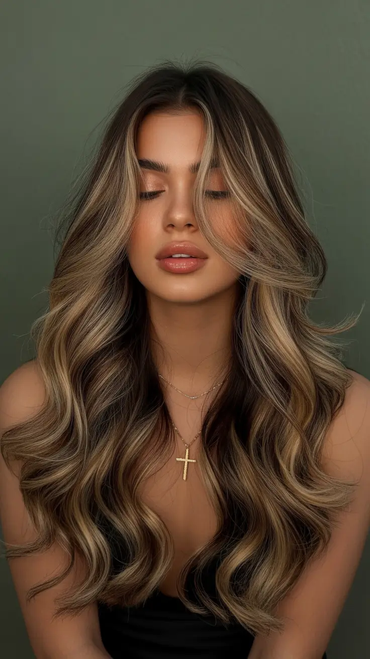 cute spring caramel hair color 2026 Golden Caramel Waves with Soft Auburn Undertone