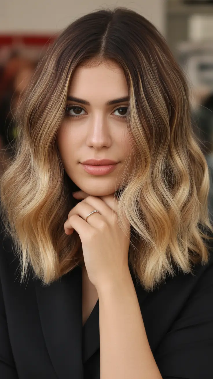 cute spring caramel hair color 2026 Caramel Melt Lob with Textured Ends