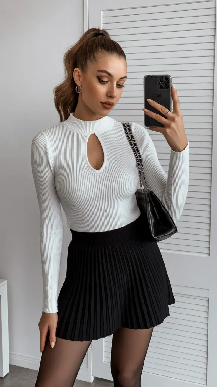 cute tennis skirt spring outfits 2026 Monochrome Chic With Modern Lines