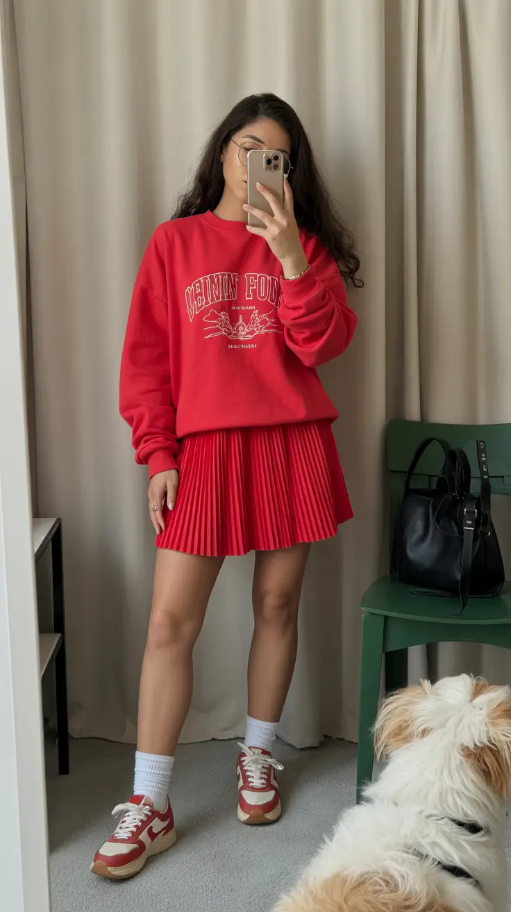 cute tennis skirt spring outfits 2026 Playful Red Court Spirit