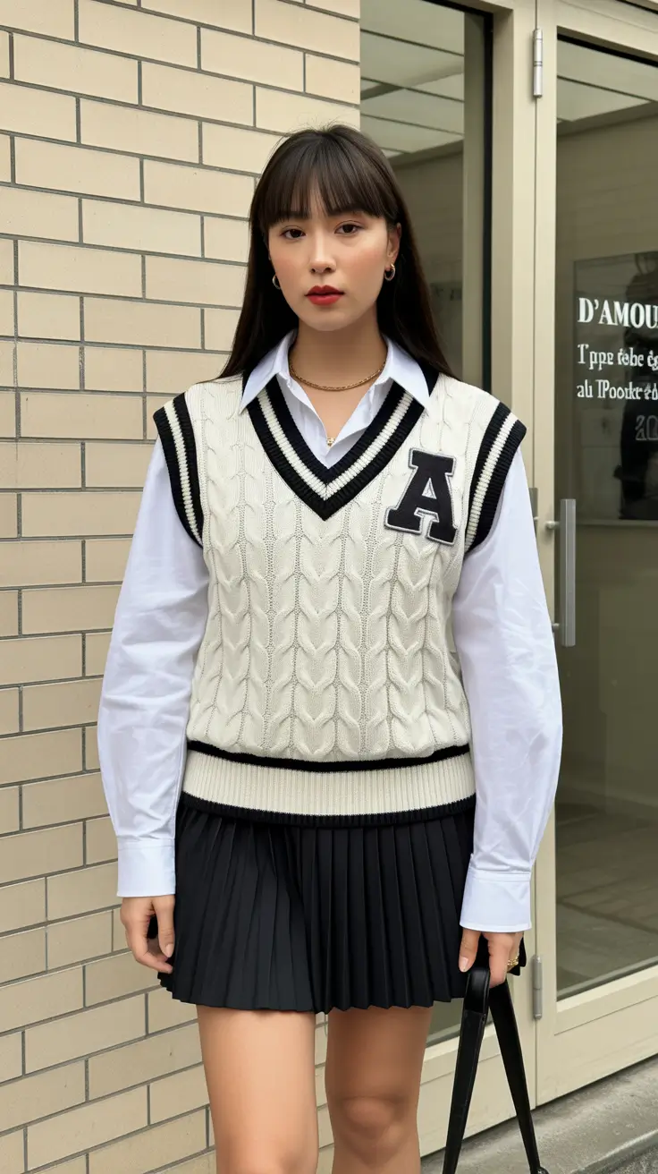 cute tennis skirt spring outfits 2026 Academia Sharpness in Monochrome Contrast