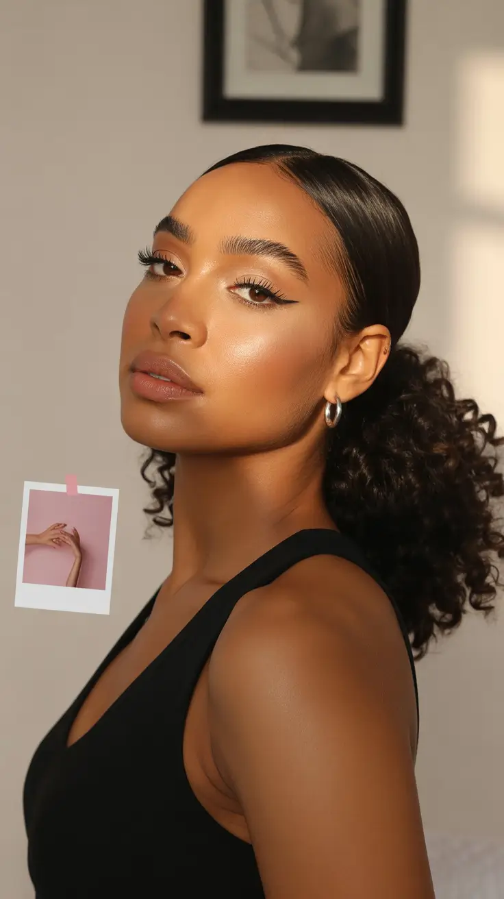 easy spring hairstyle for black women 2026 Sleek Low Ponytail with Natural Texture