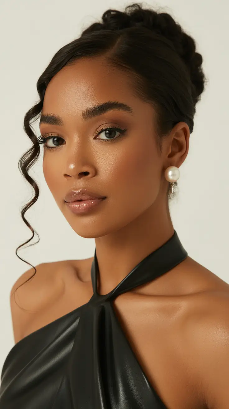 easy spring hairstyle for black women 2026 Elegant Twisted Updo with Sculpted Tendril