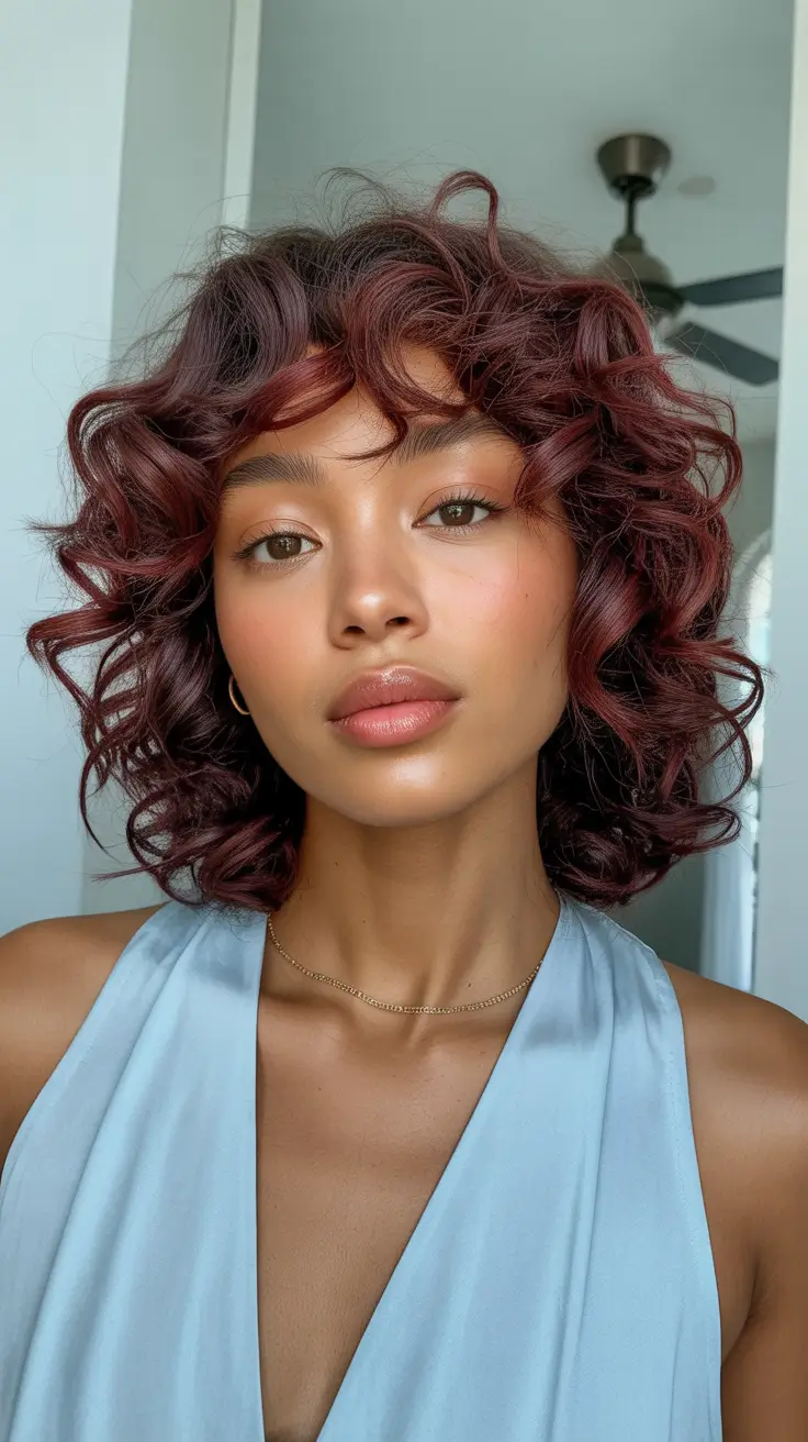 easy spring hairstyle for black women 2026 Cherry-Toned Curly Bob