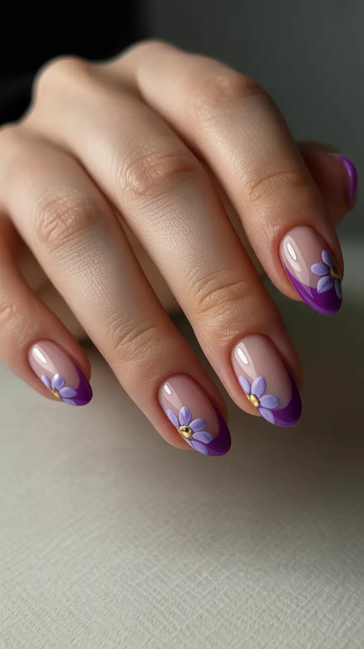 easy spring nails 2026 Soft Lilac French with 3D Floral Accents