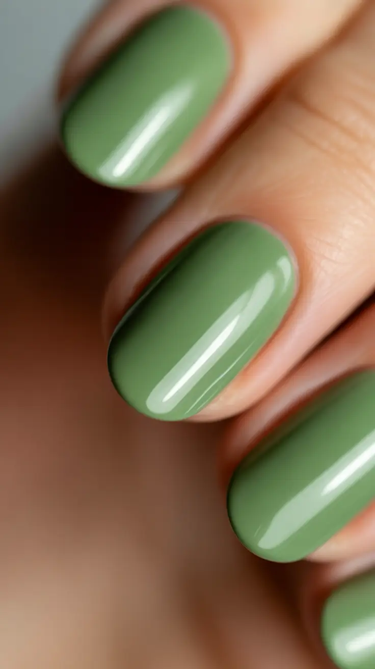easy spring nails 2026 Glossy Olive Green Minimal
