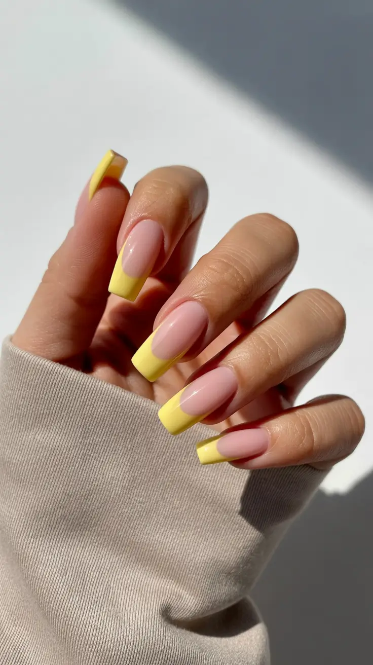easy spring nails 2026 Butter Yellow Square French