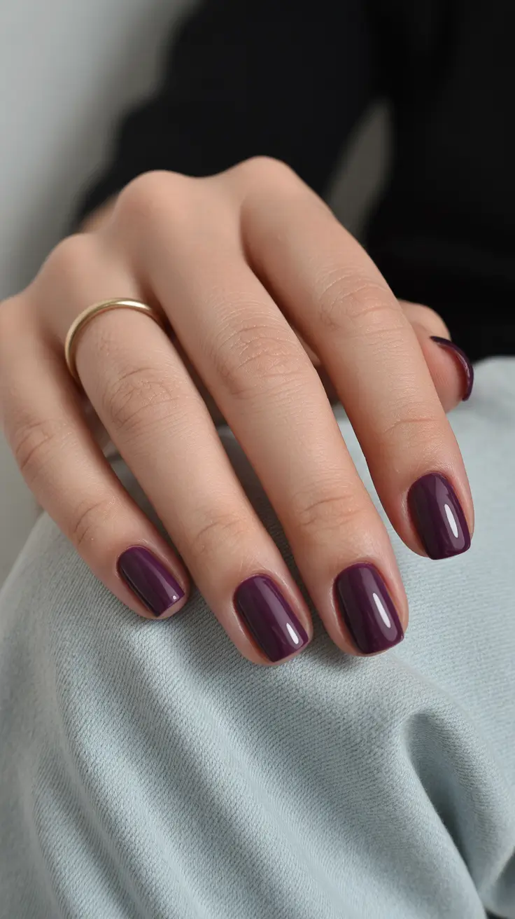 easy spring nails 2026 Deep Plum Minimal Short Gloss