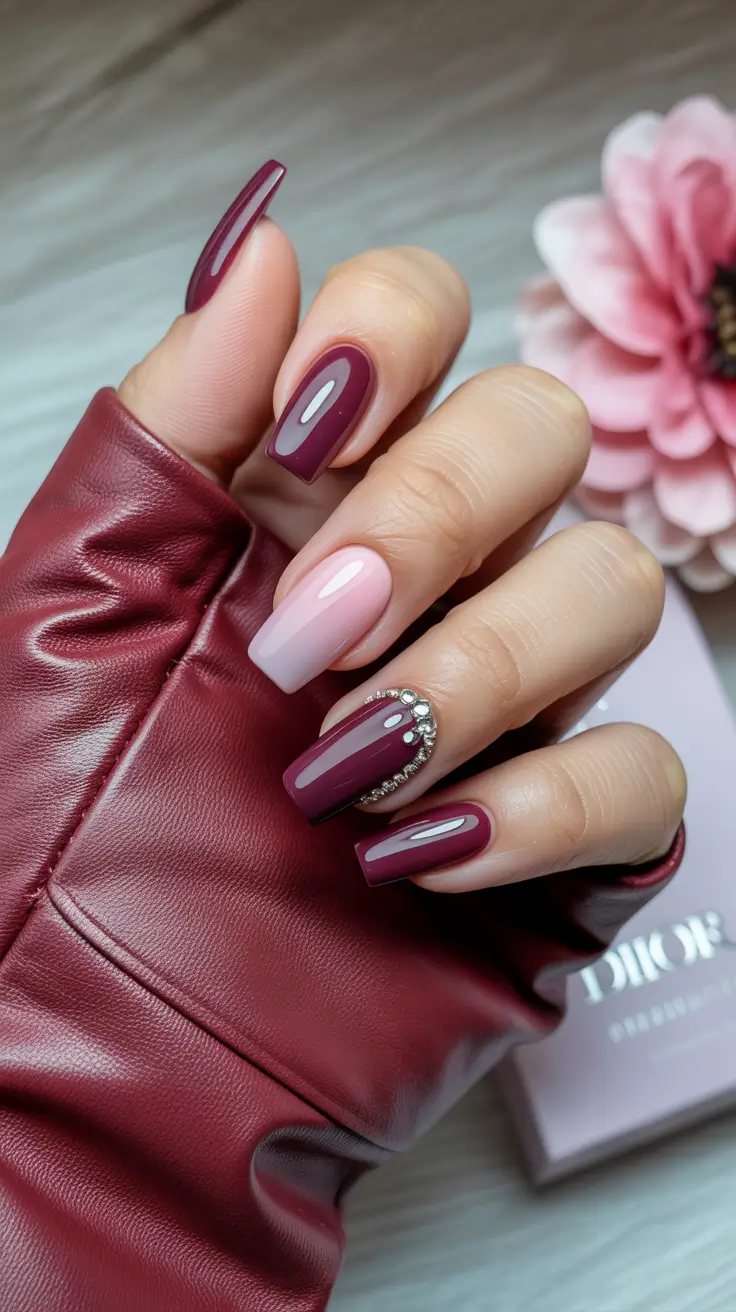 easy spring nails 2026 Glossy Berry and Blush Contrast